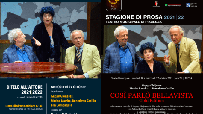 Ritorna la Prosa al Teatro Municipale di Piacenza il 26 e 27 ottobre con “Così parlò Bellavista”