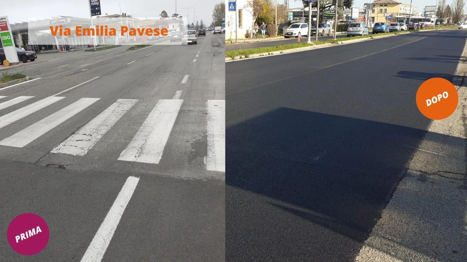 Riqualificato un nuovo tratto di via Emilia Pavese, Tassi: “Entro la primavera strada sistemata fino a Piazzale Torino”