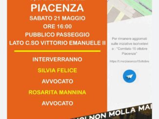 Le avvocatesse Silvia Felice e Rosarita Mannina relatrici a Piacenza della manifestazione del 21 maggio. Il 28 maggio ospiti Stefano Puzzer e Andrea Donaggio