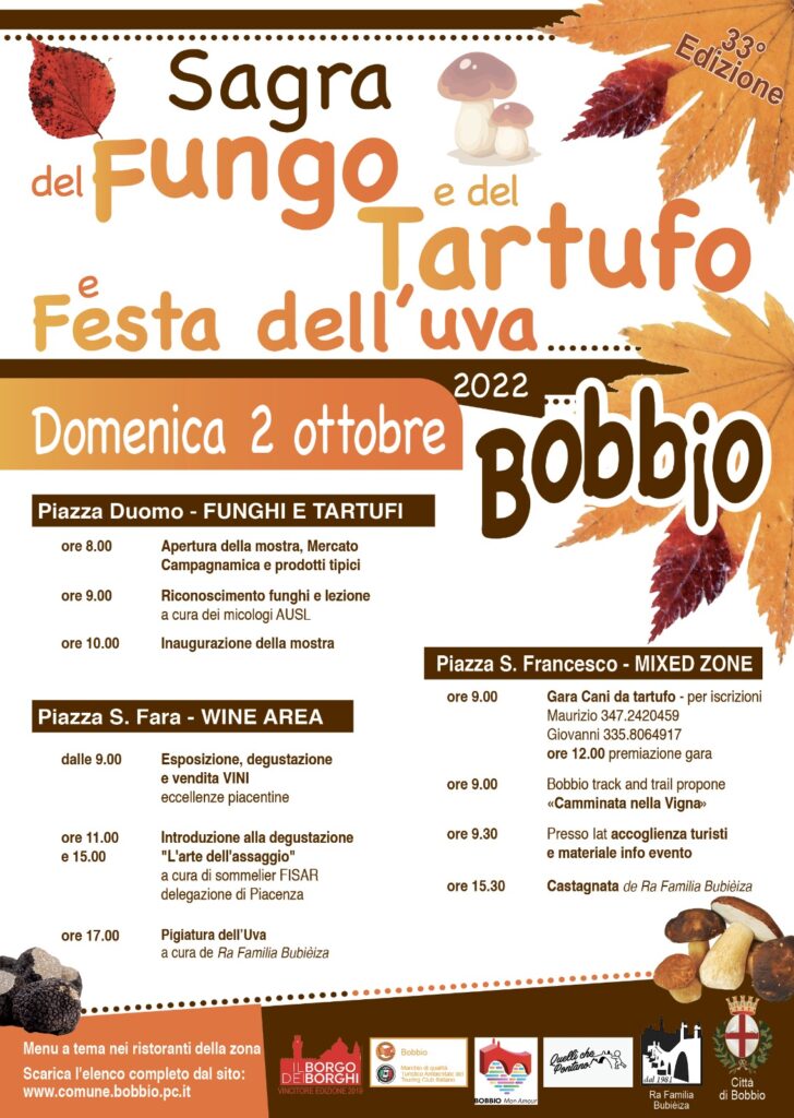 Sagra del Fungo, Tartufo e Festa dell’Uva a Bobbio domenica 2 ottobre