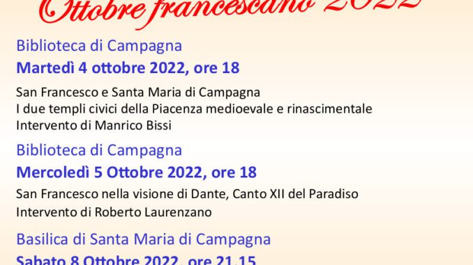 Ottobre Francescano 2022 a cura della Famiglia Piasinteina.