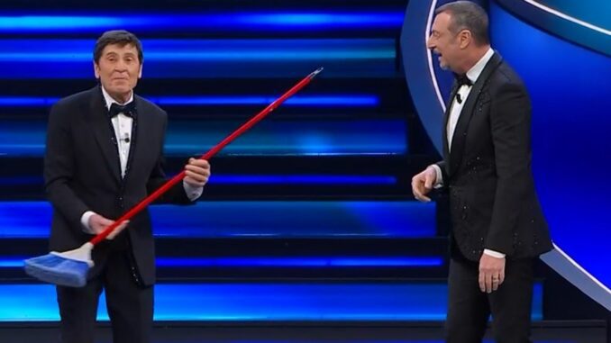 La scopa di Gianni Morandi al Festival di Sanremo