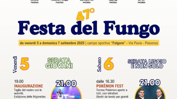 Festa del Fungo a Piacenza dal 5 al 7 settembre