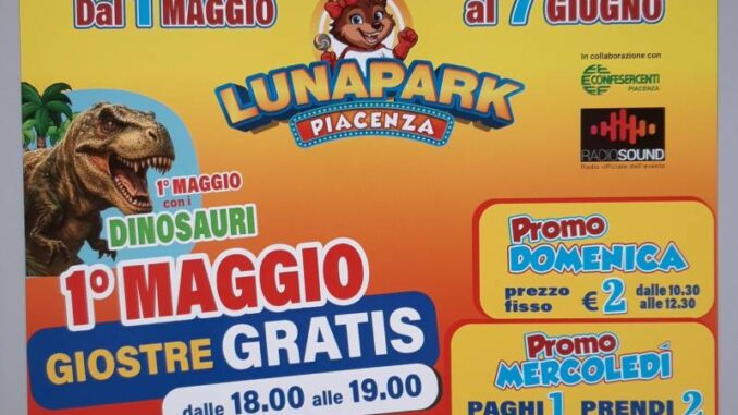 A Piacenza il grande Luna Park dall'1 maggio 2026 in Via Stradiotti