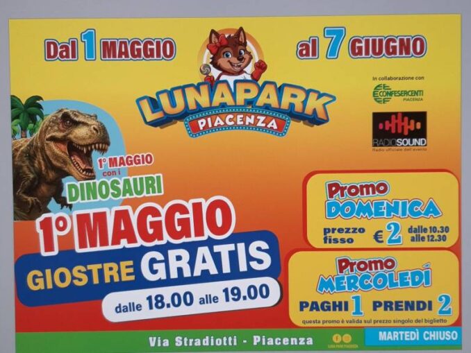 A Piacenza il grande Luna Park dall'1 maggio 2026 in Via Stradiotti