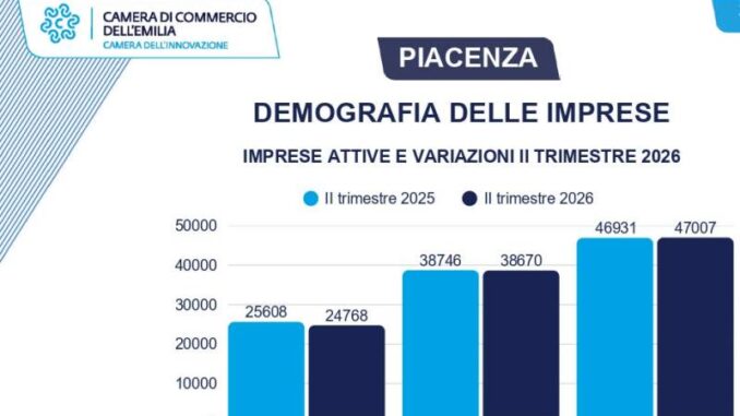 calo per il numero delle imprese attive a Piacenza