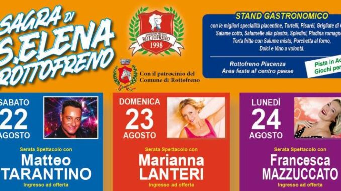 Rottofreno celebra Sant’Elena, dal 22 al 24 agosto