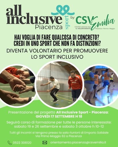 All'inclusive Sport Piacenza, lo sport come strumento di inclusione: il 17 settembre presentazione del progetto