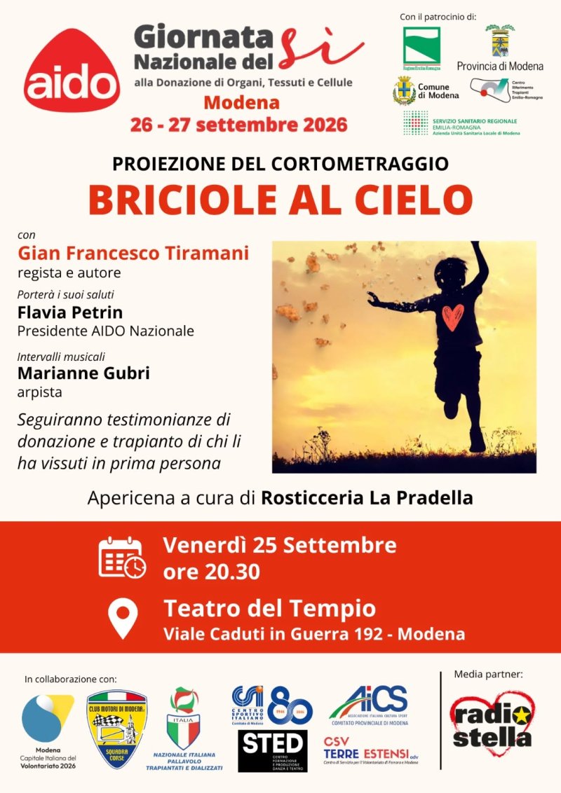 Donazione organi, il film piacentino "Briciole al Cielo" in tutto il mondo per la "Giornata del Sì"