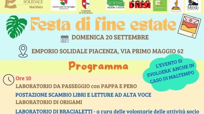 Festa di Fine Estate il 20 settembre all'Emporio Solidale Piacenza