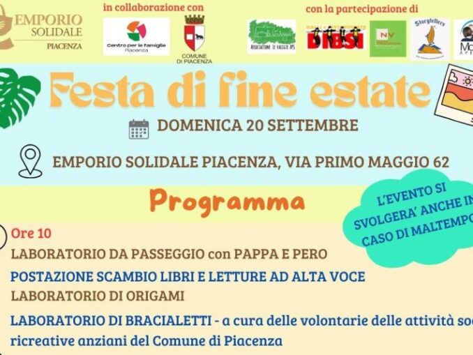 Festa di Fine Estate il 20 settembre all'Emporio Solidale Piacenza