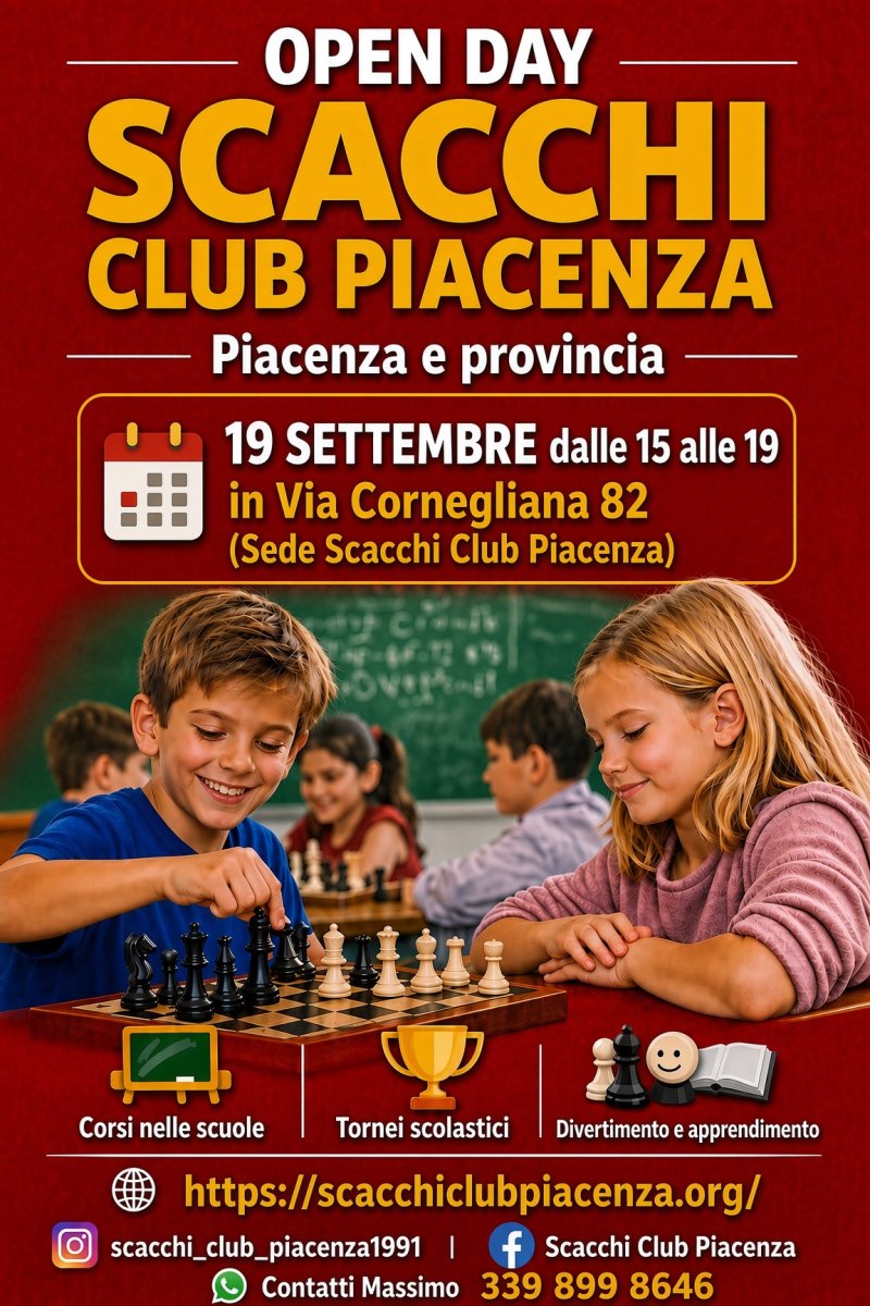 Lo Scacchi Club Piacenza apre le porte, open day il 19 settembre