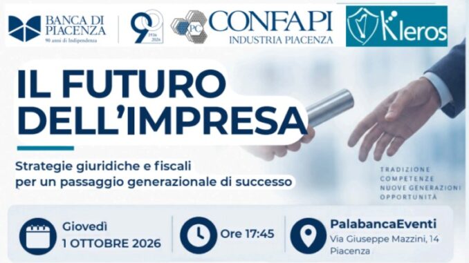 Passaggio generazionale dell'impresa, convegno Confapi il primo ottobre al PalabancaEventi