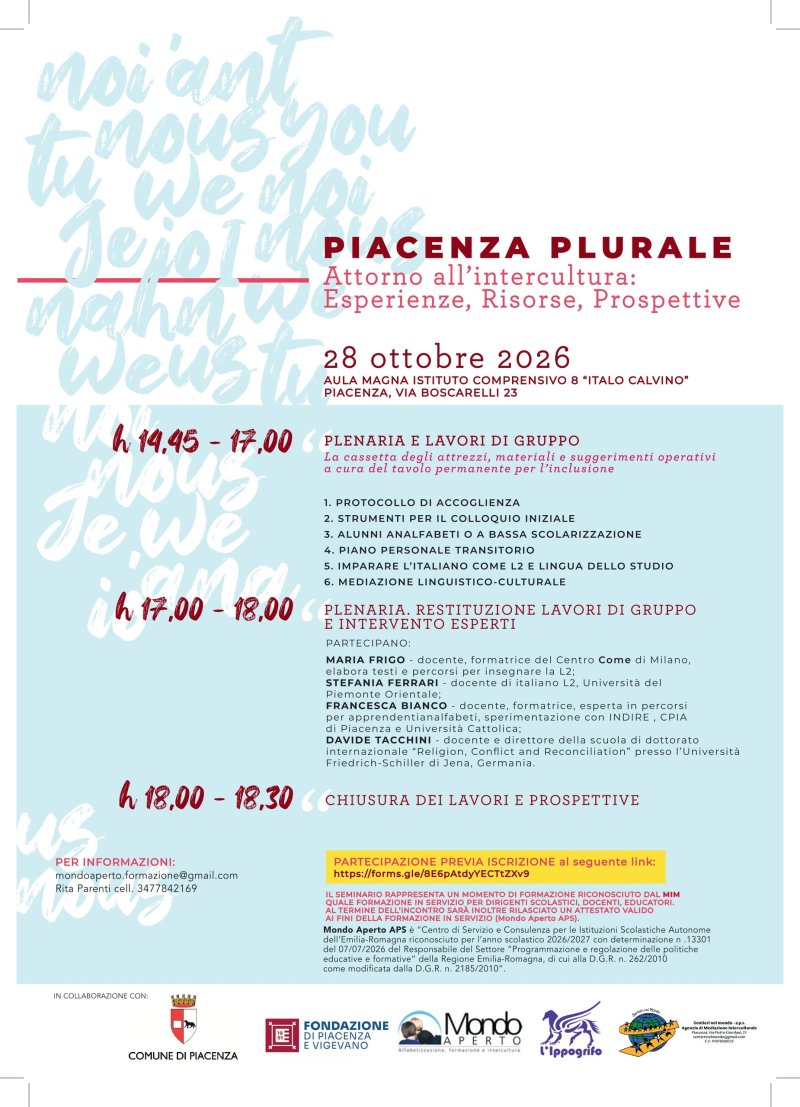 Piacenza Plurale, alla scuola Calvino si parla di intercultura: esperienze, risorse, prospettive