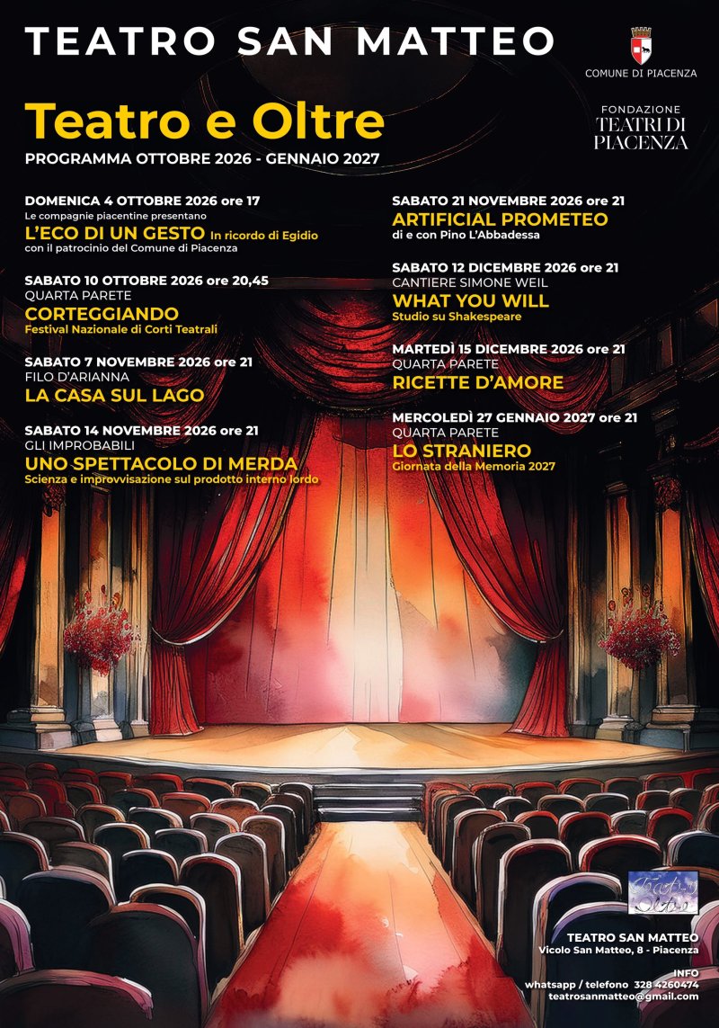 "Teatro e Oltre", al San Matteo una nuova stagione tra spettacolo e memoria
